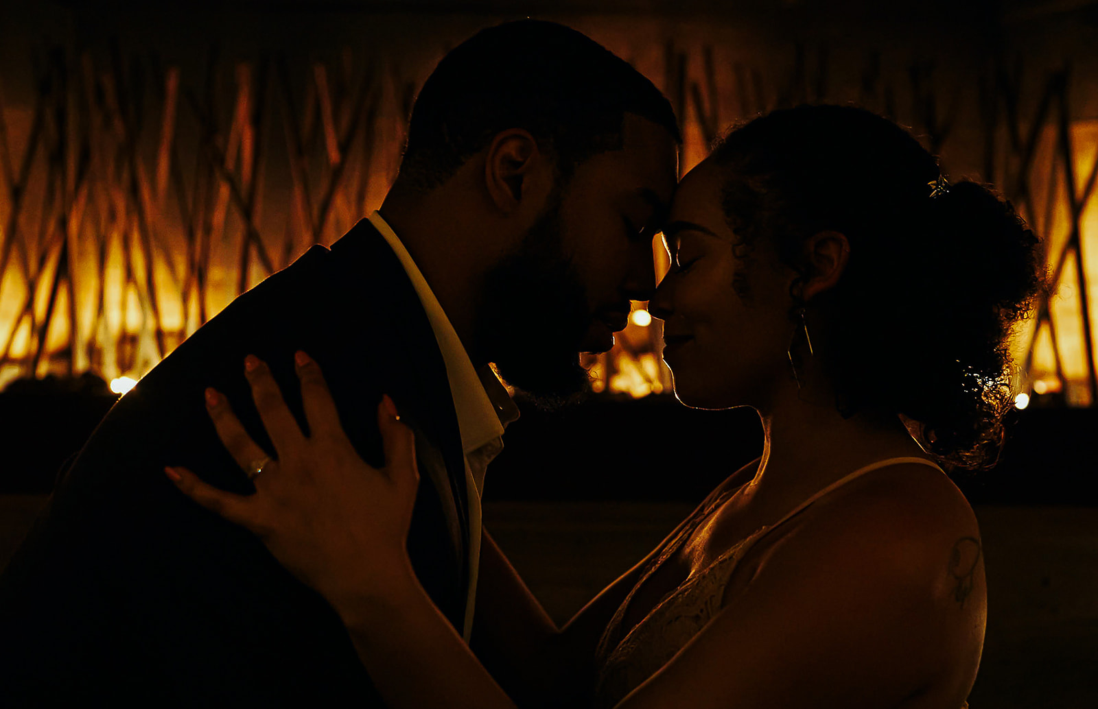 Couple silhouette in warm intimate light