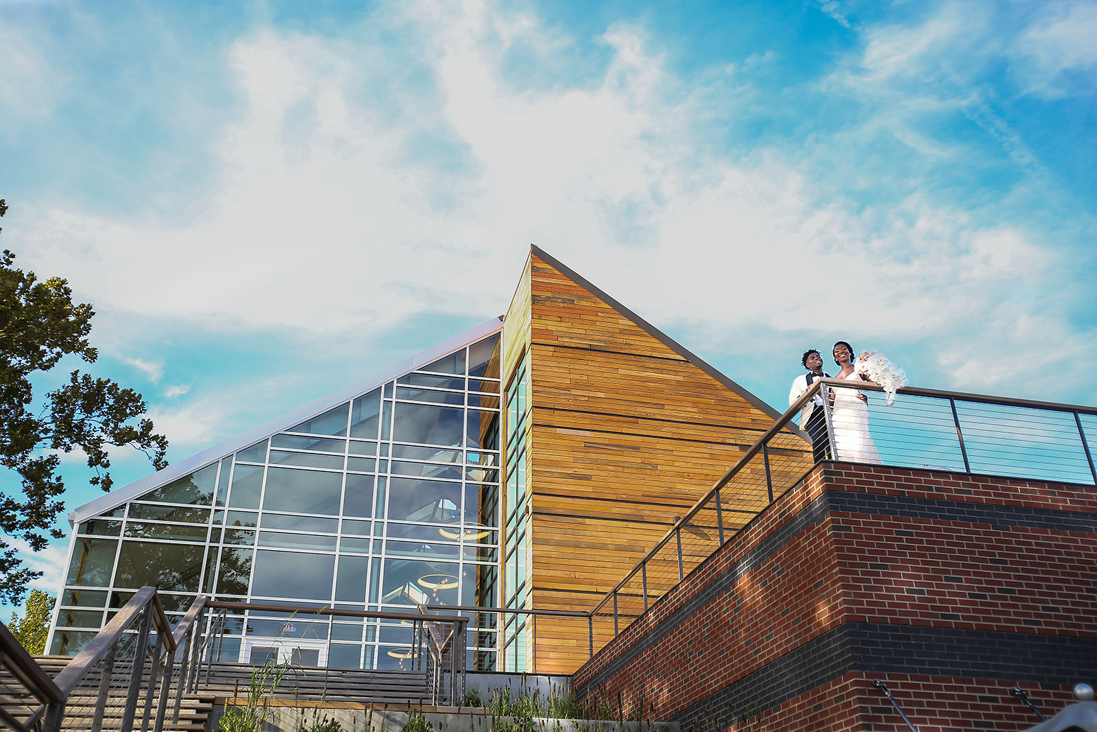 Couple at modern venue rooftop